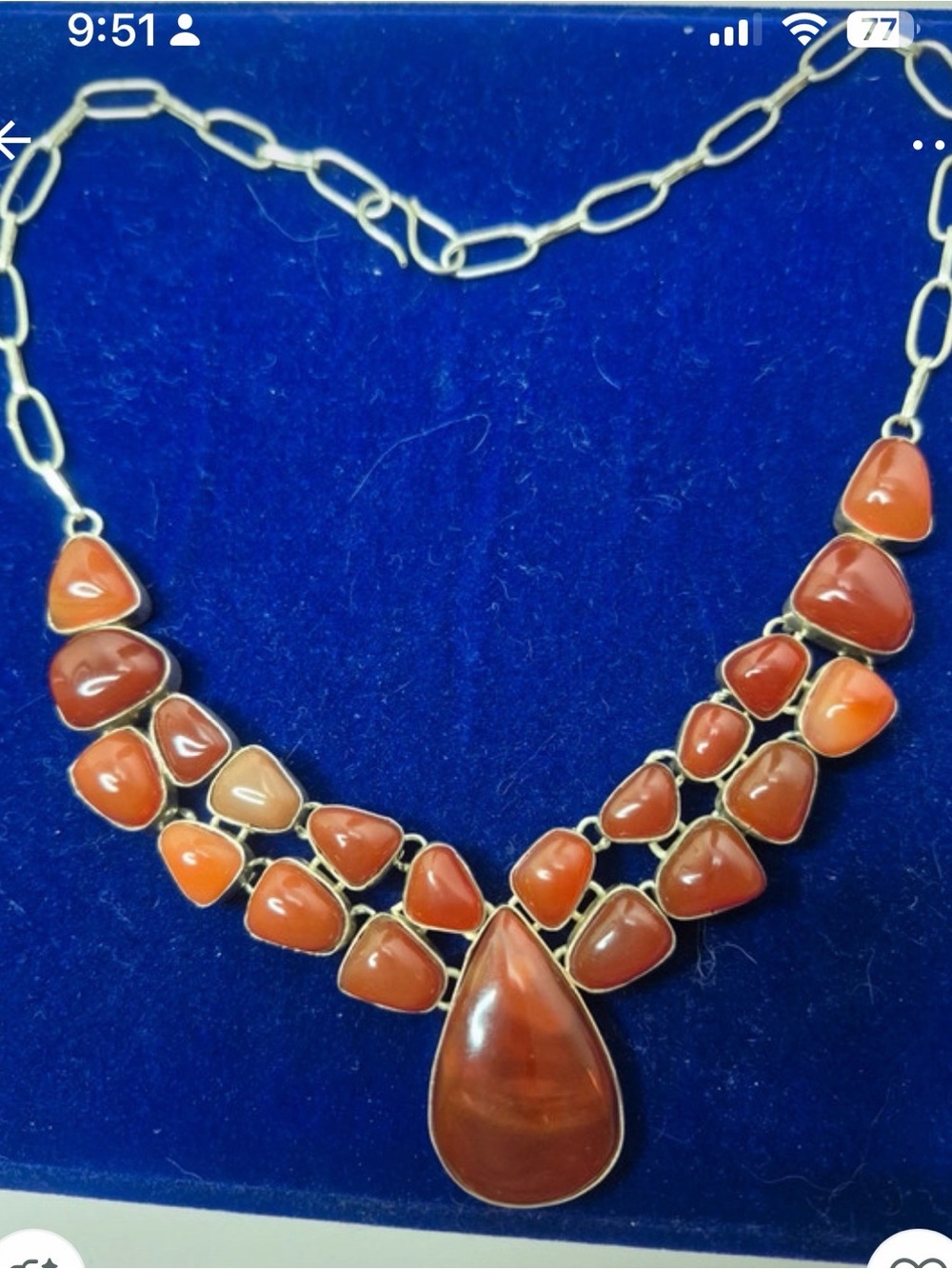 Artisan 925 Vintage Gemstone Teardrop Bib Statement Necklace Taxco style
